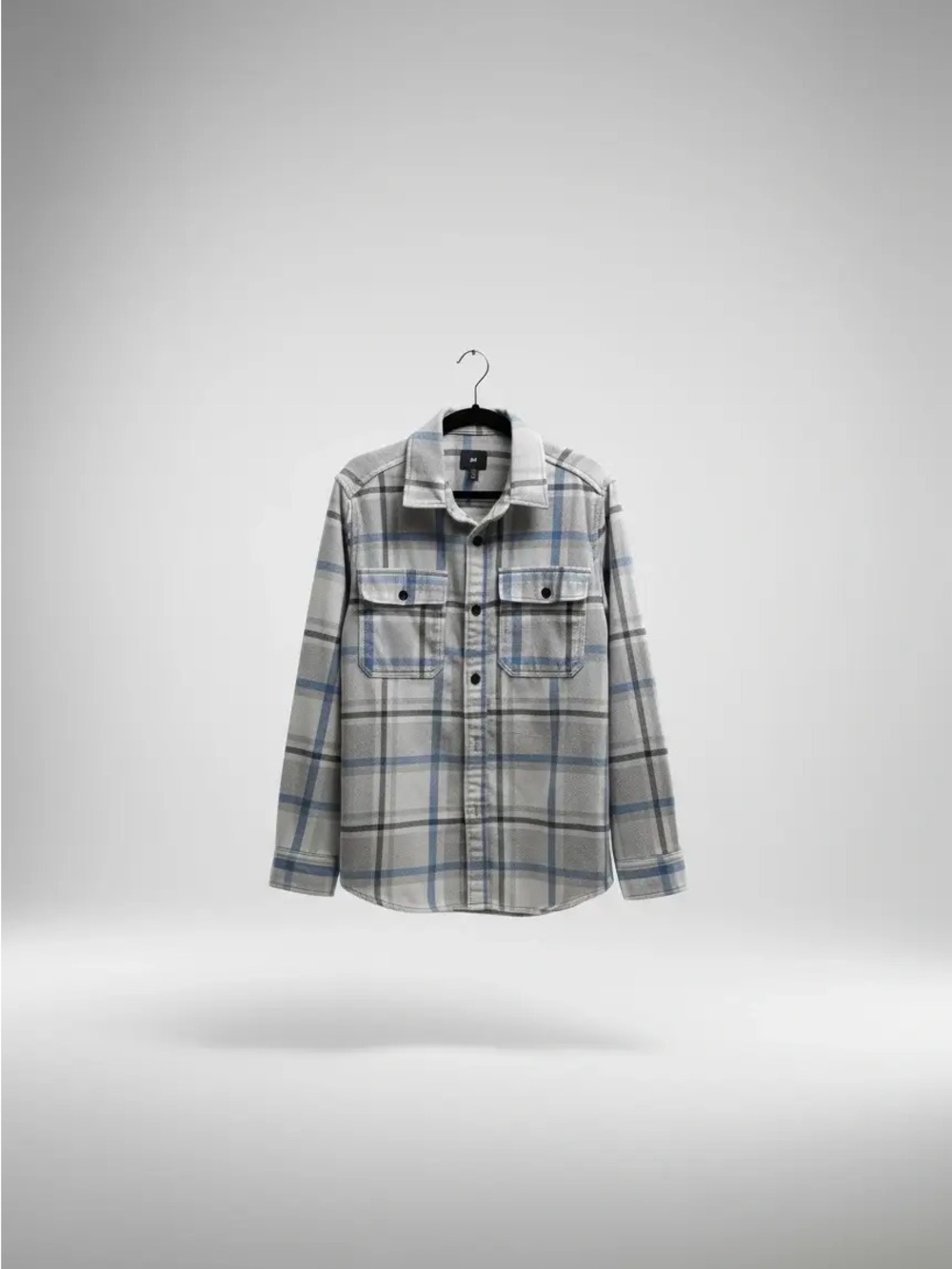 H&M Light Gray Plaid Shirt Jacket with Blue Accents